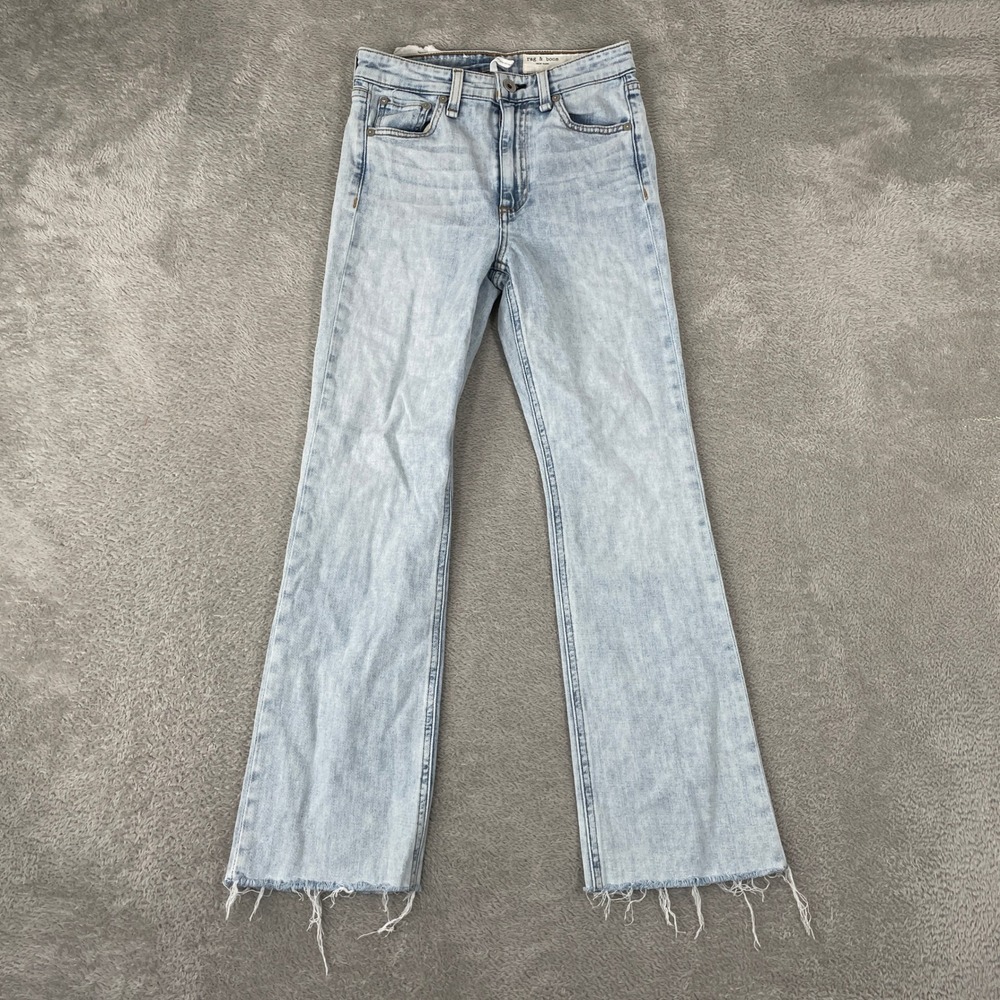 Rag & Bone Jade Jeans Womens 24 Blue Light Wash High Rise Flare Raw Hem Denim